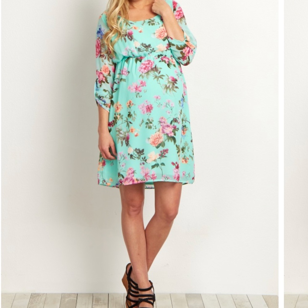 Pink Blush mint floral maternity dress